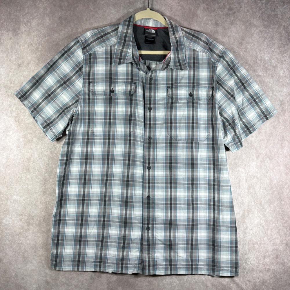 The North Face Shirt Mens XL Gray Plaid Short Sleeve Button Up Hiking Utility